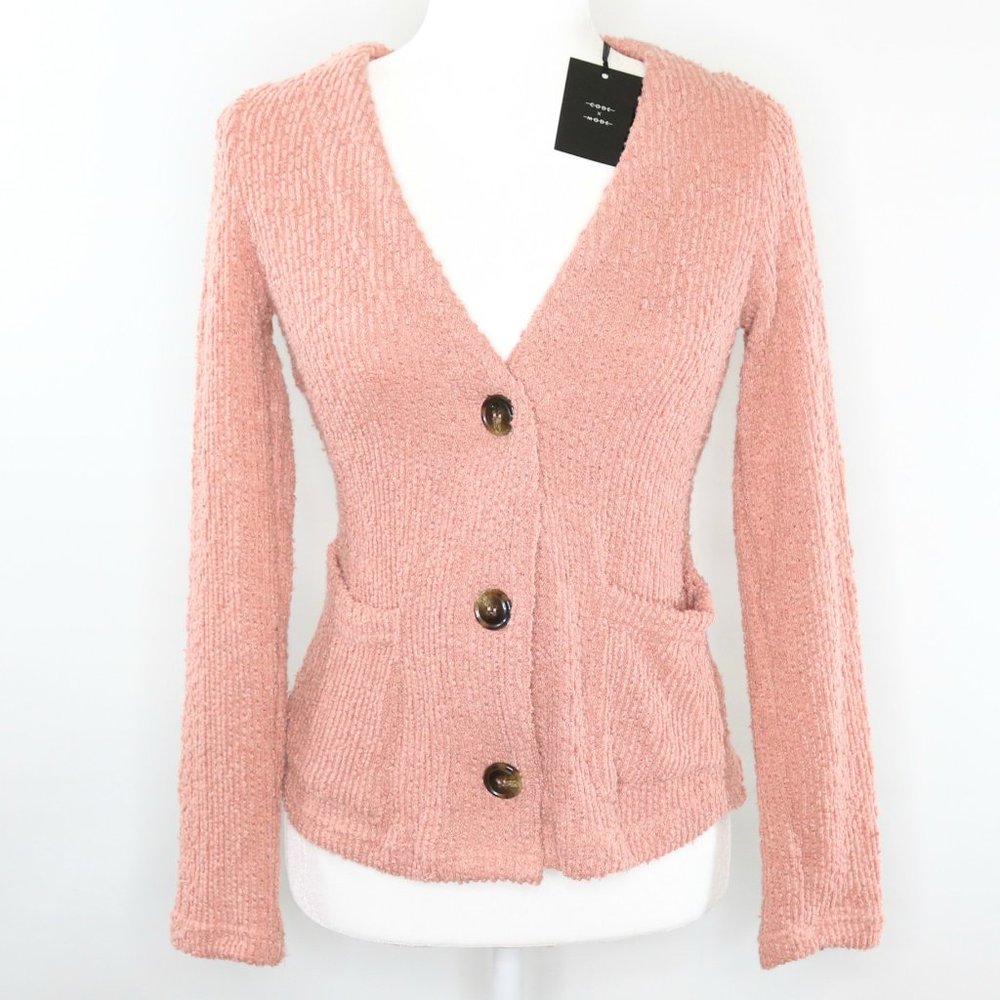 Code x Mode Pink Knit V-Neck Pocket Cardigan
